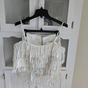 Nylon Apparel Rhinestone Fringe Skirt and Top Set Size Large